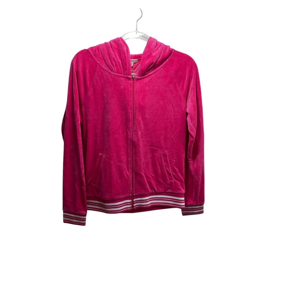 Juicy Couture Velour Velvet Track Hoodie Women M‎ Pink Y2K 90s Rhinestone Charm
